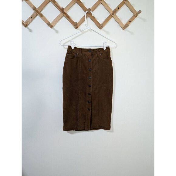 Abercrombie & Fitch Natural Rise Skirt Button Down Suede Skirt - Size 0/25 - Picture 1 of 7